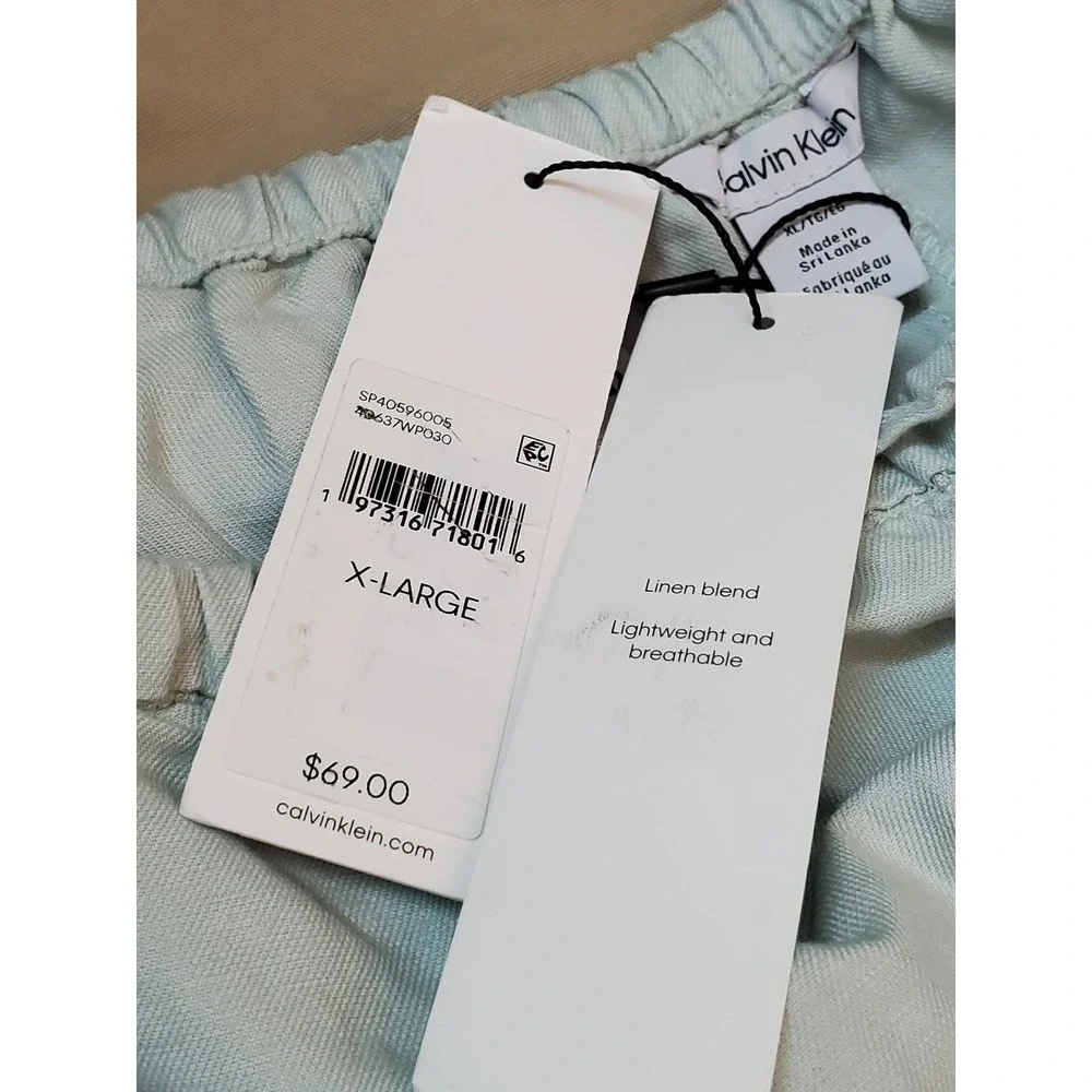 Calvin Klein Women Shorts X-LARGE Light Green Linen Coastal Beach 4